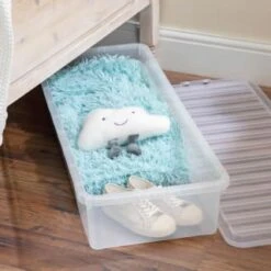 B&M Underbed Storage Box With Lid 55L - Clear -B&M 307321 55l under bed storage box with lid 4