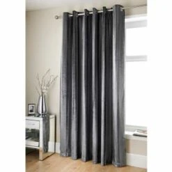 B&M Charcoal Jasmine Sparkle Velvet Eyelet Curtains 90 X 90"