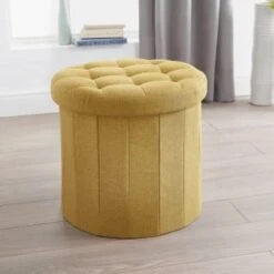 B&M Round Storage Ottoman - Ochre