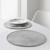 B&M Grey Round Pom Pom Placemats 4pk 2 B&M Grey Round Pom Pom Placemats 4pk -B&M 355688 4pk grey round placemats with pom poms