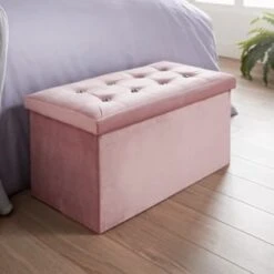 B&M Suede Storage Ottoman - Blush