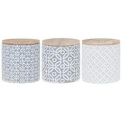 B&M Embossed Geometric Storage Canisters 3pc -B&M 356821 storage canisters geo grey 3