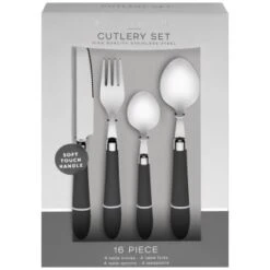 B&M Soft Touch Cutlery Set 16pc - Grey -B&M 357349 16pc soft touch cutlery set grey