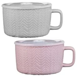 B&M Herringbone Embossed Soup Mug - Blush -B&M 369068 herringbone emboss soup mug main