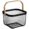 B&M Mesh Storage Basket With Bamboo Handle -B&M 369475 mesh storage basket with bamboo handle