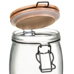 B&M Medium Bamboo Clip Lock Glass Jar -B&M 369503 medium glass clip lock jar with bamboo lid 2