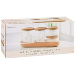 B&M Storage Jars 5pk -B&M 373970 set of 4 glass storage jars with cork lids and tray 2