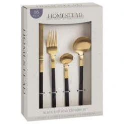 B&M Homestead Matte Black & Gold Cutlery Set 16pc 5 B&M Homestead Matte Black & Gold Cutlery Set 16pc -B&M 375296 homestead 16 piece black and gold cutlery