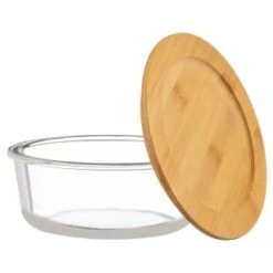 B&M Round Glass Food Container With Bamboo Lid -B&M 376821 round glass food container