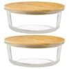 B&M Round Glass Food Containers With Bamboo Lid 2pk -B&M 376822 2 round glass food containers 2