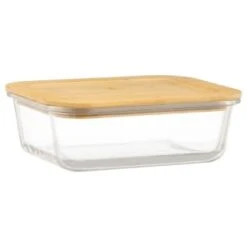 B&M Rectangular Glass Food Containers With Bamboo Lids 2pk 8 B&M Rectangular Glass Food Containers With Bamboo Lids 2pk -B&M 376824 2pk regular glass food containers 3