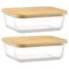 B&M Rectangular Glass Food Containers With Bamboo Lids 2pk 1 B&M Rectangular Glass Food Containers With Bamboo Lids 2pk -B&M 376824 2pk regular glass food containers 4