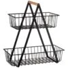 B&M Two Tier Storage Basket With Wooden Handle -B&M 380165 2 tier storage basket wooden handle