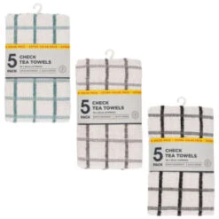 B&M Essentials Check Tea Towels - Black 5pk 9 B&M Essentials Check Tea Towels - Black 5pk -B&M 380235 5pk check tea towels main