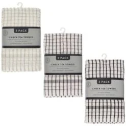 B&M Grey Check Tea Towels 3pk -B&M 380305 380307 380309 3pk check tea towels main 1