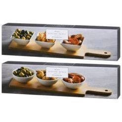 B&M Set Of 3 Serving Bowls With Bamboo Tray - Square -B&M 380368 3pk serving boards with bamboo tray main 2