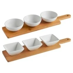 B&M Set Of 3 Serving Bowls With Bamboo Tray - Square -B&M 380368 3pk serving boards with bamboo tray main