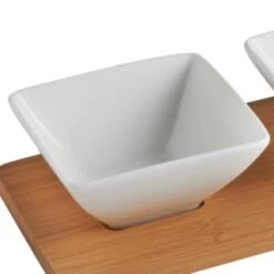 B&M Set Of 3 Serving Bowls With Bamboo Tray - Square -B&M 380368 3pk serving boards with bamboo tray square 2