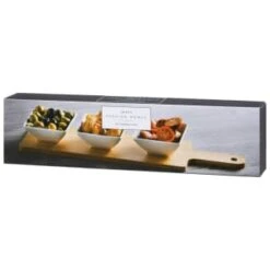B&M Set Of 3 Serving Bowls With Bamboo Tray - Square -B&M 380368 3pk serving boards with bamboo tray square 3