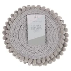 B&M Pom Pom Coasters - Grey 4pk -B&M 380383 4pk harmony pom pom coasters grey