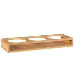 B&M Natural Home Glass Jars In Bamboo Stand 3pk -B&M 380530 3pk natural home glass jars in bamboo stand 5