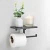 B&M Double Toilet Roll Holder & Shelf - Black -B&M 381372 double roll holder and shelf black