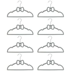 B&M Children's Non-Slip Hangers 8pk - Grey -B&M 383693 8pk childrens hangers grey bow