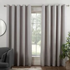 B&M Colorado Hopsack Fully Lined Silver Eyelet Curtains 66 X 90"