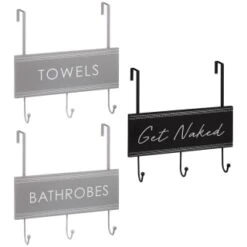 B&M Over The Door Bathroom Plaque - Bathrobes -B&M 389254 overdoor bathroom plaque 3 hook main