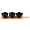 B&M Wooden Serve Board With Black Dip Bowls -B&M 390356 set of 3 black dip bowls