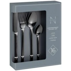 B&M Nickel Contemporary Cutlery Set 16pc -B&M 390397 contemporary cutlery set