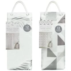 B&M Metallic Printed Shower Curtain - Silver Leaves -B&M 390584 printed shower curtain group