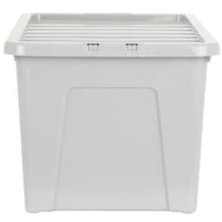 B&M Storage Box With Lid 60L - Grey -B&M 391387 grey 60l storage box