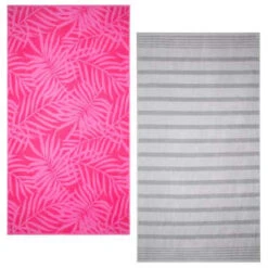 B&M Oversized Jacquard Beach Towel - Pink Tropical -B&M 393922 oversize jacquard beach towel group 2
