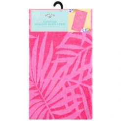B&M Oversized Jacquard Beach Towel - Pink Tropical -B&M 393922 oversize jacquard beach towel pink tropical
