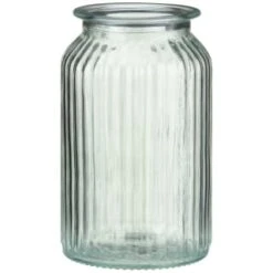 B&M Large Ribbed Glass Jar With Wooden Lid -B&M 394426 ribbed glass jar with wooden lid large 3