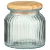 B&M Small Ribbed Glass Jar With Wooden Lid -B&M 394427 ribbed glass jar with wooden lid small 2