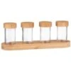 B&M Set Of 4 Glass Spice Jars With Bamboo Wood Base 1 B&M Set Of 4 Glass Spice Jars With Bamboo Wood Base -B&M 394437 set of 4 glass spice jars with bamboo wood lid and base