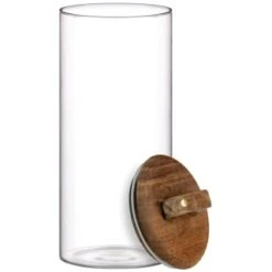 B&M Large Glass Jar With Acacia Wood Lid -B&M 394438 large glass canister with acacia wood