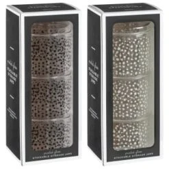 B&M Printed Glass Stackable Storage Jars 3pc - White -B&M 396484 3pk printed glass stackable storage jars group