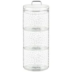 B&M Printed Glass Stackable Storage Jars 3pc - White -B&M 396484 3pk printed glass stackable storage jars white 4