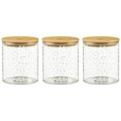 B&M Printed Glass Bamboo Storage Jars 3pc -B&M 396485 3pk printed glass bamboo storage jars 2